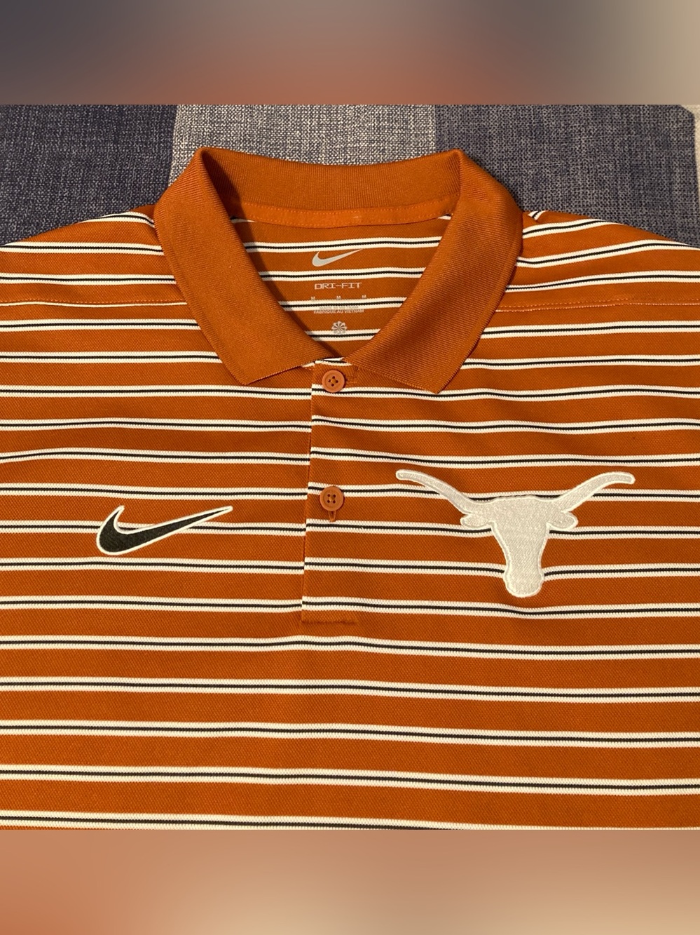 Nike Texas Longhorns Mens Striped Polo Shirt Sz M Burnt Orange